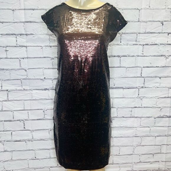 Anthropologie Womens Brown Maeve Kara Sequined Pullover Shift Mini Dress XS - Picture 1 of 8